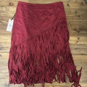Idyllwind Womens Stylish Fringe Skirt - Dark Red